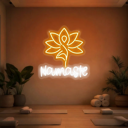 Namaste with Lotus Flower Neon Sign, Yoga Zen LED Light, Meditation Lamp Yoga Fitness Studio Decor, Meditation Art, Home & Spiritual Space Gift, Light Up Wall Art for Home or Yoga Studio Office Shop-14.45" x 13.7"
