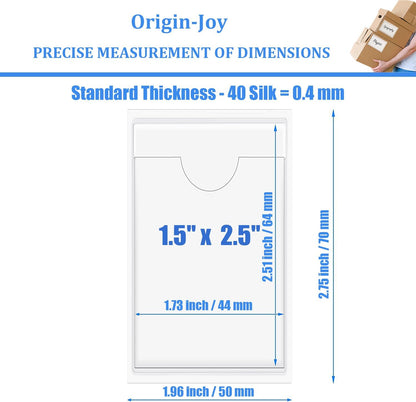 Origin-Joy 35 PCS Self Adhesive Index Card Pockets with Top Open, Clear Plastic Label Holder for Cards of Note, Library and Business, Adhesive Label Pockets & Card Holder (1.5 x 2.5 inch)