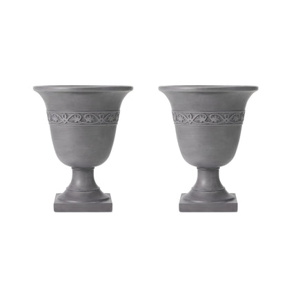 Christopher Knight Home Sical Round Concrete Planter Set of 2, 2 Pack Garden Flower Pot with Drainage Hole, MGO Patio Urn Planter for Outdoor Plants, Outdoor Planter Box, No Assembly, Light Gray