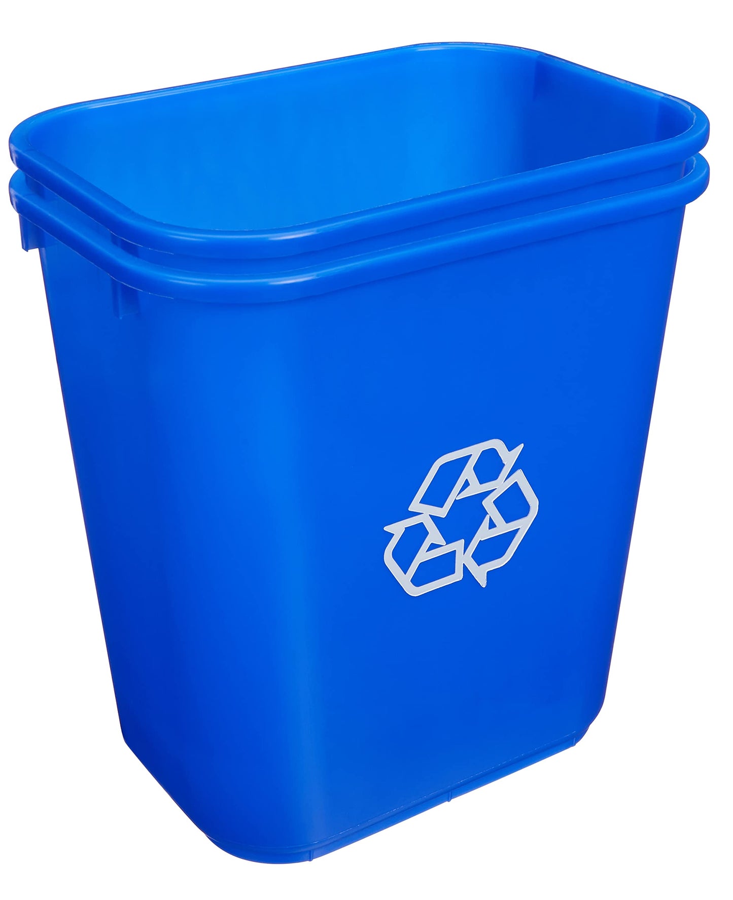 Amazon Basics Rectangular Commercial Office Recycling Wastebasket with Recycle Logo, Easy to Clean, 7 Gallon, Blue, Pack of 2