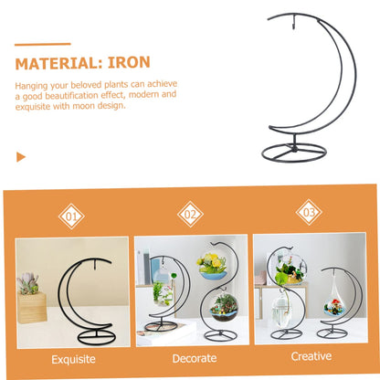 VALICLUD Creative Moon Pendant Ornament Display Stand Sturdy Iron Plant Holder for Glass Ornaments and Terrariums Compact Decorative Rack for Home Office Balcony and Party Use