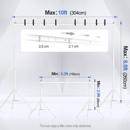 EMART Backdrop Stand 10x8.5ft(WxH) Photo Studio Adjustable Background Stand Support kit with 2 Crossbars, 8 Clamps, 2 Sandbags and Carry Bag for Parties, Events Decoration, Wedding, Photography -White