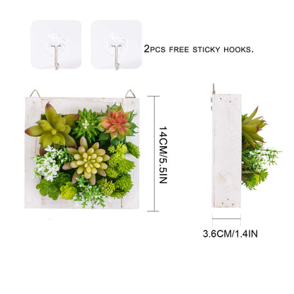 SWTHONY Hanging Wall Artificial Plants for Home Decor Indoor Faux Succulents in Wooden Frame 3D Greenery Decor for Living Room Nursery Backdrop Pake of 2