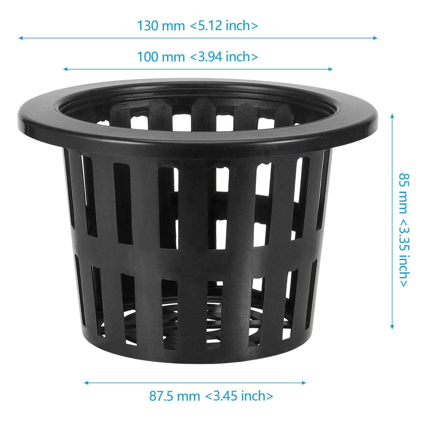 SEHOI 70 Pack 4 Inch Net Pot, Garden Slotted Mesh Net Cups with Wide Lip, Plastic Black Gutter Hydroponic Slotted Mesh Cup for Hydroponics Plant, Flower, Orchid