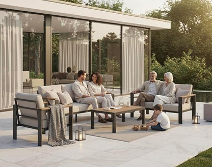Aluminum Outdoor Patio Furniture Set with Coffee Table, 5 Piece Outdoor Conversation Sets with Washable Thick Cushions, Patio Sectional Furniture Set for Porch, Lawn, Garden, Silver