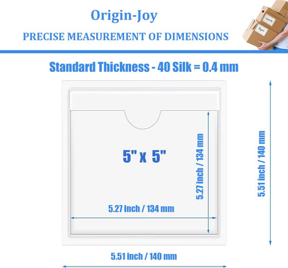 Origin-Joy 35 PCS Self Adhesive Index Card Pockets with Top Open, Clear Plastic Label Holder for Cards of Note, Library and Business, Adhesive Label Pockets & Card Holder (5 x 5 inch)