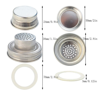 obmwang 4 Pack of Stainless Steel Mason Jar Shaker Lids Caps for Cocktail,Dredge Flour,Mix Spices,Sugar, Salt, Peppers and More or Shake Drinks Cocktail-Fits Any Regular Mouth Mason Jar Canning Jar