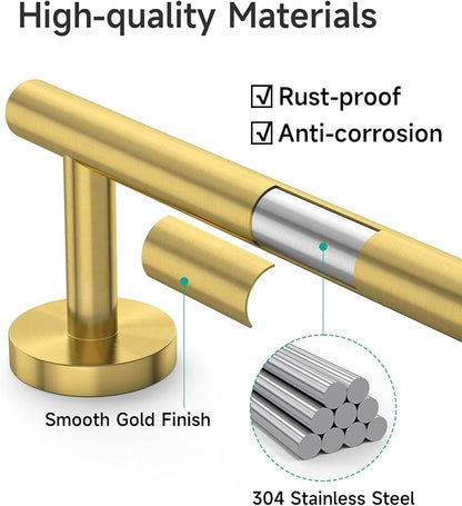 USHOWER Light Gold Bath Towel Bar, 30-Inch Towel Racks for Bathroom Wall-Mounted, SUS304 Stainless Steel Towel Rod (Total Length 32-Inch)