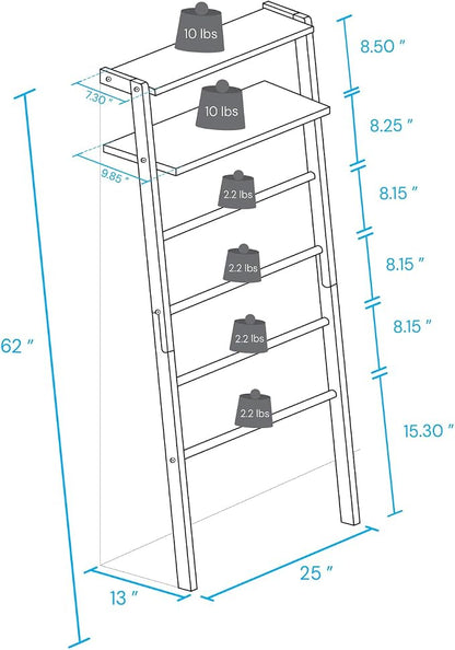 Space Saving 100% Solid Wood 6-Tier Blanket Ladder with Two Storage Shelves - Walnut