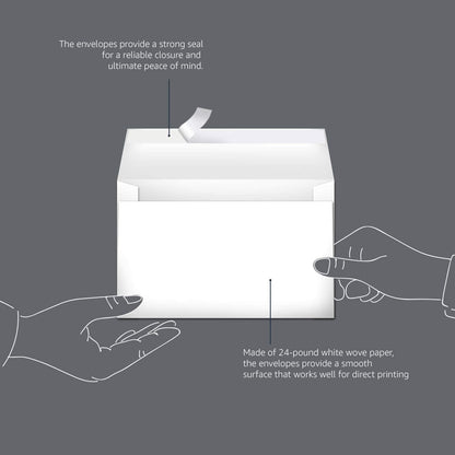 Amazon Basics A9 Blank Invitation Mailing Envelopes, Peel & Seal, No Licking, 5-3/4 x 8-3/4 Inches, White, Pack of 100