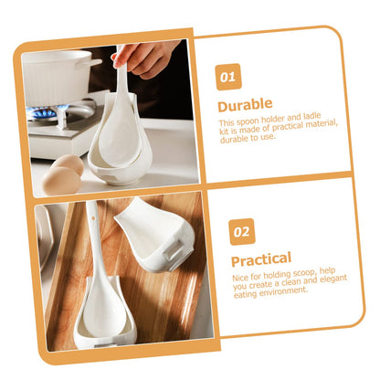 COLLBATH Ceramic Soup Spoon Rest Large Rice Spoon and Porridge with Utensil Holder 8.85 in Porcelain Ladle for Serving Soups Kitchen Dining Restaurants
