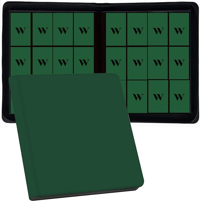12 Pocket Card Binder, 720 Pockets PU Leather Zipper Trading Card Collection Album, Side-Loading Card Storage Folders for MTG, TCG, Game/Sport Crads (Green, 12 Pockets)