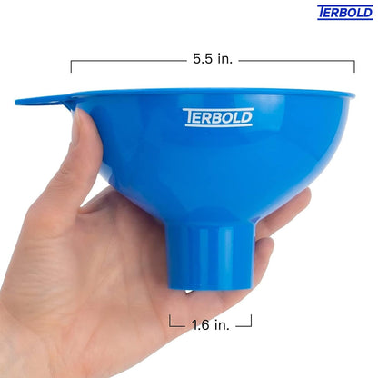 Terbold 3pc Wide Mouth Canning Funnels for Filling Bottles and Mason Jars | Large Spout Quick Fill Food Grade Plastic Funnels for Kitchen Use (Blue, Green, Yellow)