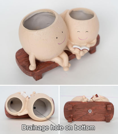 Cute Head Planter with Smiley Face, Double Pots in One, Novelty Plant Face Pot, for Indoor Outdoor Plants,Christmas, (Khaki)