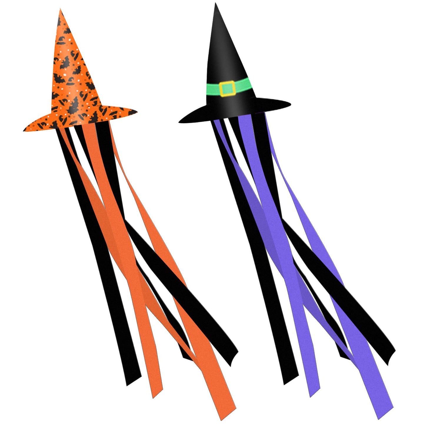 2 Pack Halloween Witch Hat Windsock Flag Decorations, 35 Inch Hanging Flying Witches Witzard Theme Parties Supplies Spooky Cartoon Wind Socks for Yard Patio Garden Pathway Tree Indoor Outdoor Decor