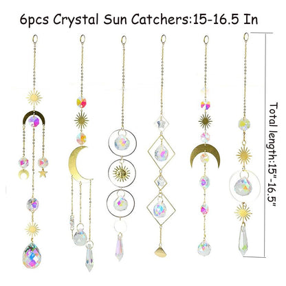 6PCS AB Crystal Suncatcher Hanging Sun Catcher with Chain Rainbow Maker Pendant Crystal Balls Prism for Window Home Garden Christmas Party Wedding Decoration