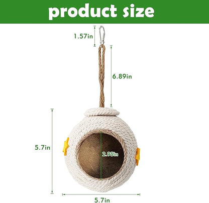 Tfwadmx Natural Coconut Fiber Hanging Birdhouse for Cage Coconut Hide with Loop Coconut Bird Shell Breeding Nest for Parrot Parakeet Lovebird Finch Canary, Pet Cage Habitats Decor,Small Animals House
