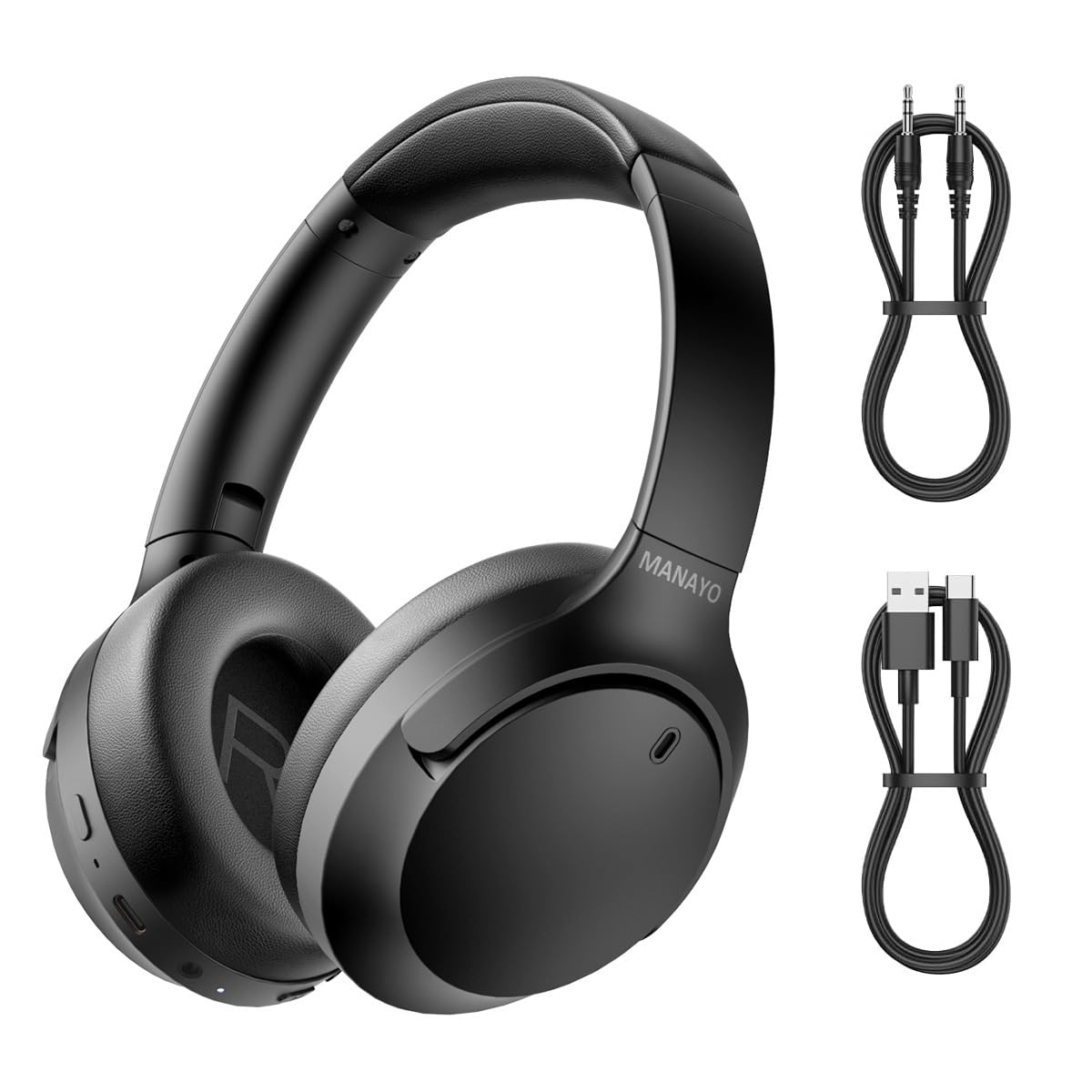 MANAYO Active Noise Cancelling Bluetooth Over Ear Headphones, Foldable and Rotatable Wireless Wired ANC Headphones with Microphone for Cell Phone,Laptop, 150 Hours Playtime, Bluetooth 5.3v