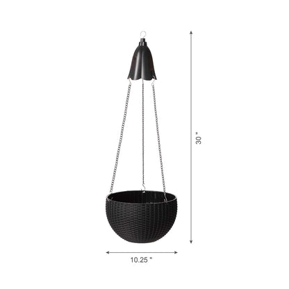 Glitzhome 30" H Plastic Hanging Planter with Solar Lights, Black Plant Basket Hanger with Chain for Outdoor Indoor Plants