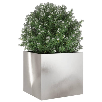 Fregramei Corten Steel Planter Box, Outdoor Metal Planter, Metal Plant Pot for Outside,Indoor,Garden, Silver 12.6"x11.8"x11.4" Stainless Steel,-442