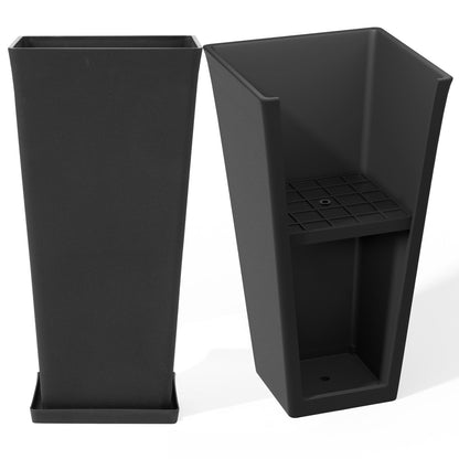LA JOLIE MUSE 30 inch Tall Black Planters Set of 2, Indoor/Outdoor Rectangular Large V Shaped Taper Planters for Front Door