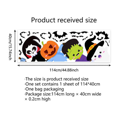44.88 x 15.75 Inch Halloween Door Sticker Cute Halloween Pumpkin Demon Expression Ghost Green Monster Door Decal for Window Wall Party Decoration