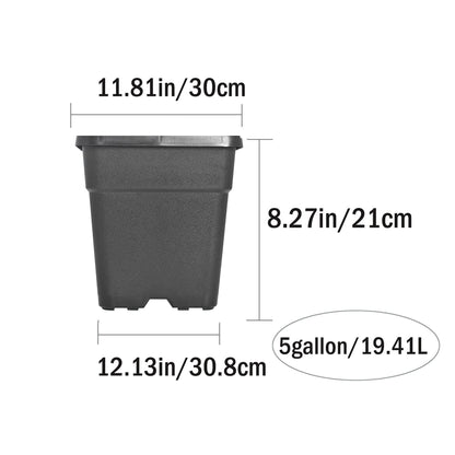 TINVHY 10-Pack 5 Gallon Square Plant Nursery Pot Grow Pots Black Nursery Container