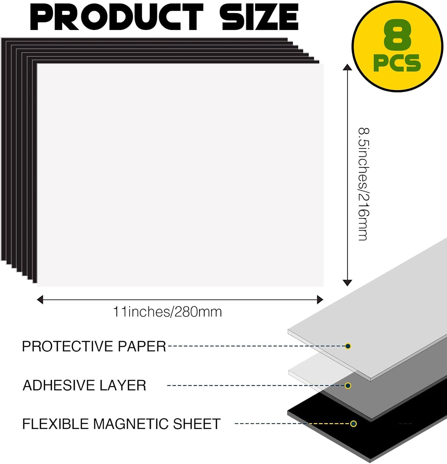 Adhesive Magnetic Sheets for Letter Size 8.5x11 (Pack of 8),Magnet Sheets with Self-Stick Adhesive for Home/Classroom/Office,Easy Cut DIY Paper Craft Magnet