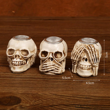 Christmas Skull Candle Holders Set of 3 – Gothic Skeleton Head Xmas Decorations for Spooky Home Décor, Haunted House, Party Centerpiece, Horror Candle Holder Gifts