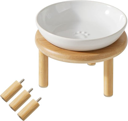 Havniva Elevated Cat Bowls Raised Ceramic Cat Bowl, 5.7” Wide Opening Cat Food Bowl Whisker Friendly Cat Dish Anti-Slip with Bamboo Stand, Shallow Pet Food & Water Bowl for Indoor Cats