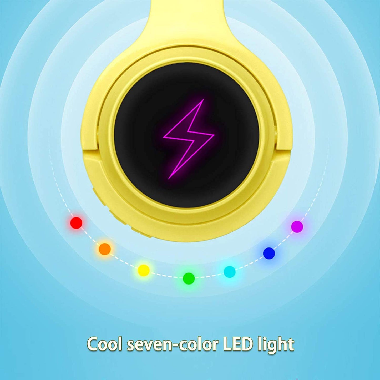 Kids Wireless Bluetooth 5.0 Earphones with 7 Colors LED Light, Earhook Headphones, Foldable Built-in Microphone, Suitable for Boys and Girls Game/Music/Study, Christmas/Birthday/Travel Gift (Yellow)
