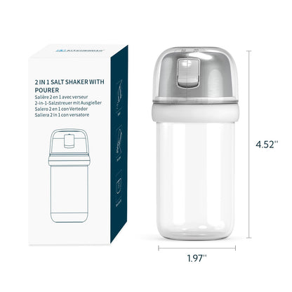 KITCHENDAO Large Acacia Salt Cellar Box and 2 in 1 Glass Salt Shaker with Side Pour Spout