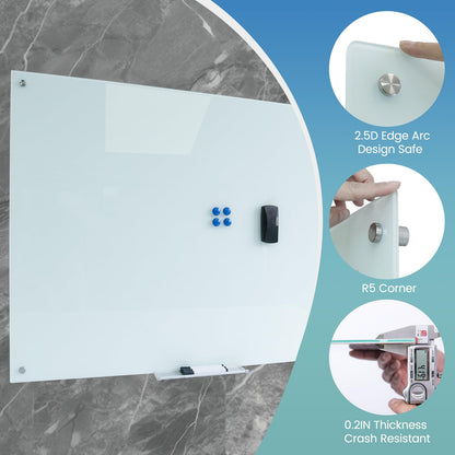 Magnetic Glass Writeboard Tempered Glass Dry Erase Boards Wall Mounted Frameless Whiteboard Bulletin Message Boards (White, 72" Wx36 H)