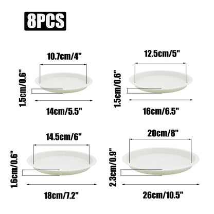 JAKOUE 4 Size Round lace Plant Saucer,6 Pack Pant Pot Trays, Plant Saucers for Indoors and Outdoors, Seed Starting Tray, Growing Trays,White（4",5",6",8"）