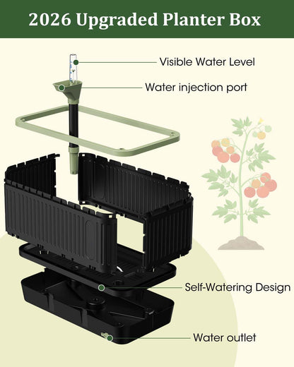 MQJIAZHI Self Watering Tomato Planter with Trellis, Rectangular Tomato Cages Trellis for Raised Garden Bed, Tomato Planters Box for Garden Pots Patio Indoor Outdoor (Rectangular, 1PC)