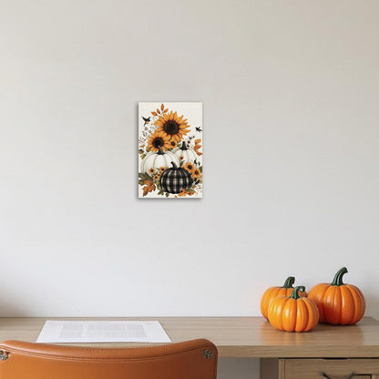 CHAOSETKEN Fall Pumpkin Wall Art Pumpkins with Flower Pictures Prints Autumn Harvest Theme Canvas Paintings Thanksgiving Artwork for Kitchen Farmhouse Decor Framed (Black,18L x 12W)