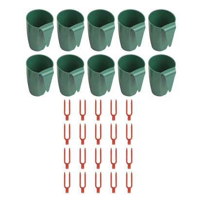 Strawberry Rooting Cup Kit with 20 Forks for Plant Propagation, Hanging Transplant Grow Station for Garden Greenhouse Balcony, 10 Cups Green