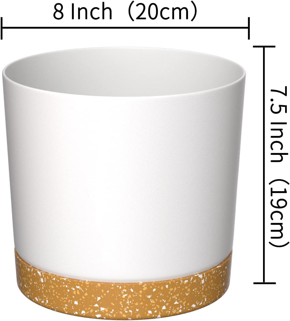 FIASON 8 inch Plant Pots, Plastic Planter with Drainage Hole and Saucer, A Set of 2 Flower Pots for Indoor, Outdoor, House Plants, Succulents, Flowers (White)