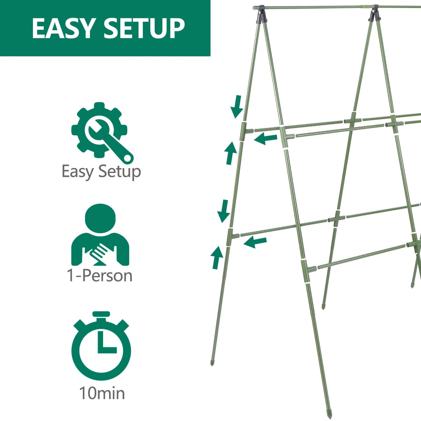 Cucumber Trellis for Raised Bed, 1 Pack 4ft Tall A-Frame, Garden Trellis for Climbing Plants Outdoor, Perfect for Vines, Beans - Green with Netting