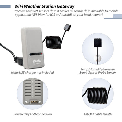 ECOWITT GW1206 Soil Moisture Tester Kit, Includes GW1200 IoT Wi-Fi Gateway and WH51 Soil Moisture Sensor, 915 MHz