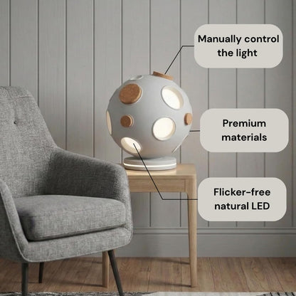 ARMSTRONG 671 Moon-Inspired Table Lamp, Adjustable Glow, Interactive Cork Details, Ergonomic Design,Ivory and Gray Available (Ivory)