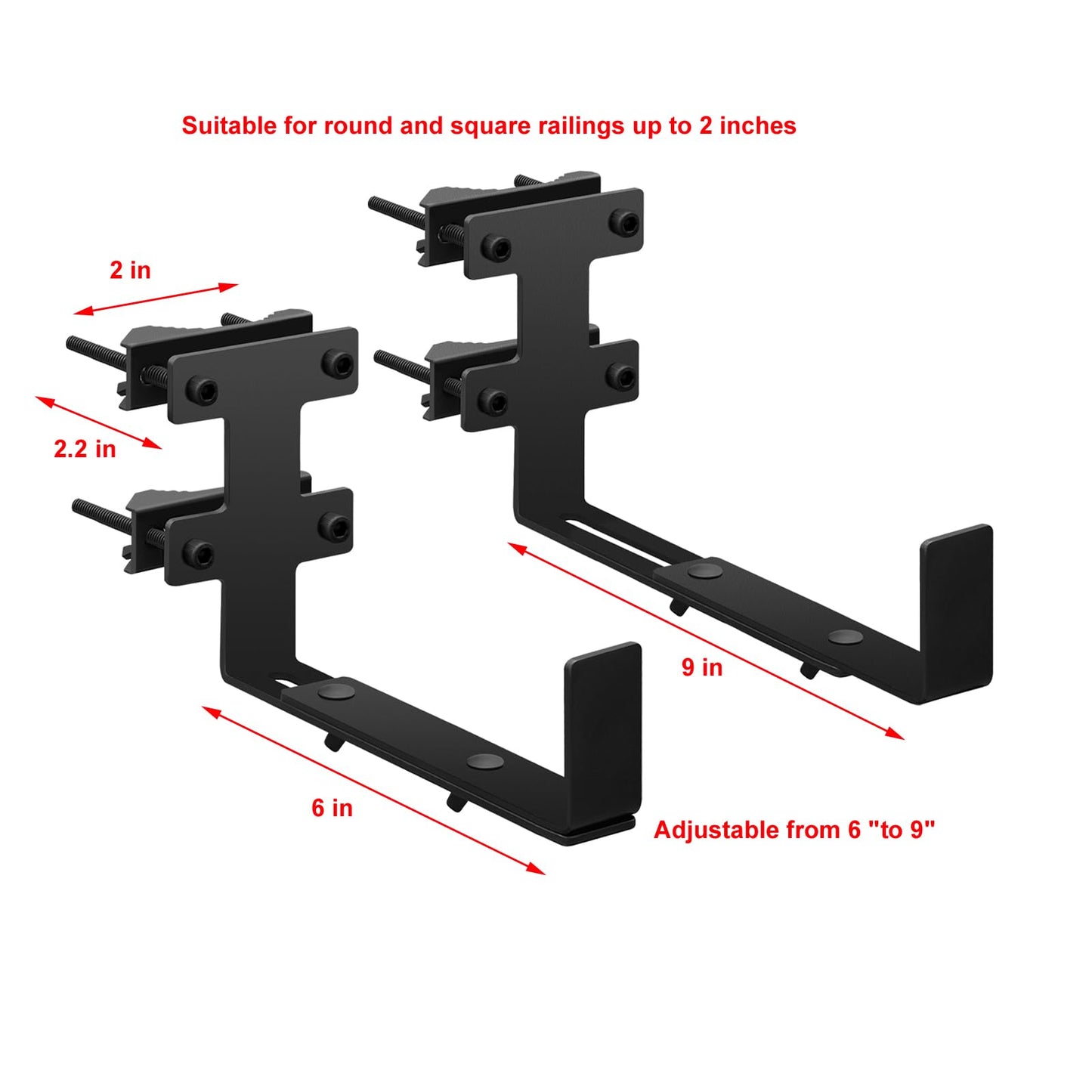 Planter Box Bracket, Flower Box Holder Circular and Square Railings Brackets,Adjustable Deck Railing Planter Box Holder for Patio Garden Fence Pergola Balcony (4 Pieces)