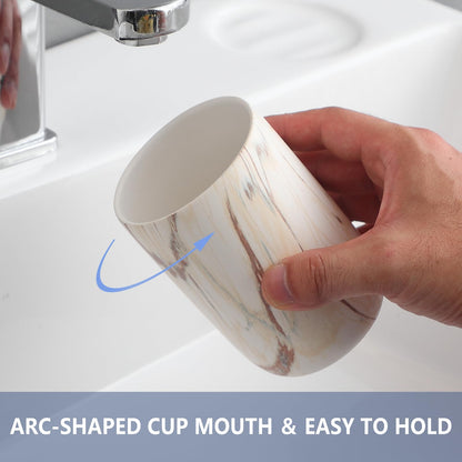 Brown Marble Toothbrush Holder - Ceramic Toothbrush Holder for Bathrooms, Toothbrush Toothpaste Holders, Marble Bathroom Tumbler Cups Reusable Toothbrush Mouthwash Cup, Bathroom Counter Organizer
