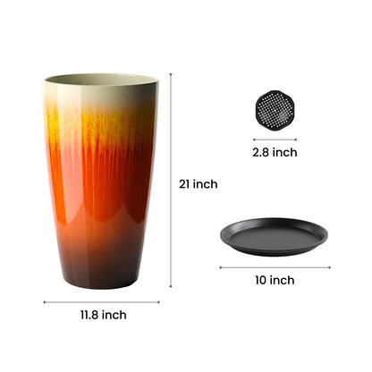 LESOASIS 21 inch Tall Planter, Set of 2 Tall Planters for Outdoor & Indoor Plants, Large Outdoor Planters for Front Porch, Patio, Garden (Orange Flowing Glaze)