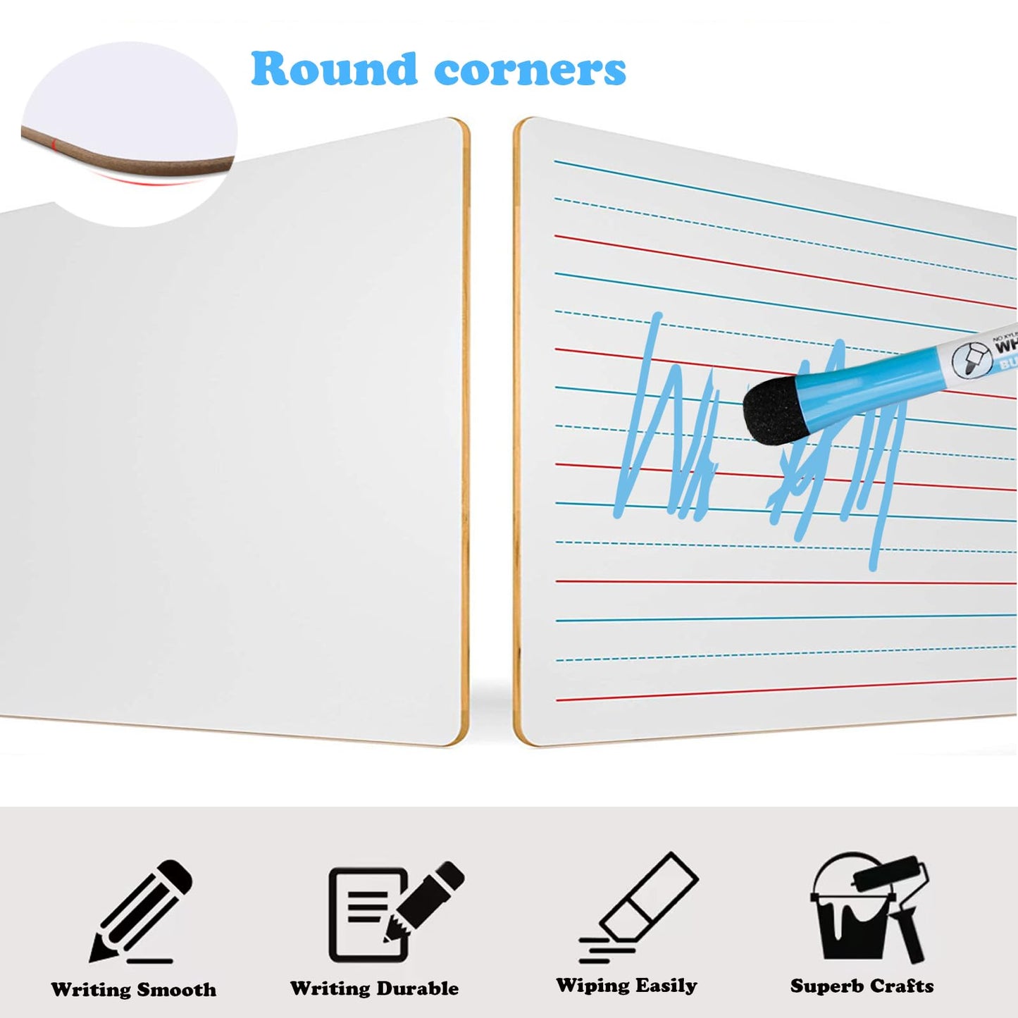 2 Pack 9"x12" Dry Erase Boards Mini Whiteboards with Lines for Kids, Double Sided Small Dry Erase Lapboard, for Students, Education Teacher Classroom, Mini Portable Drawing Learning White Boards