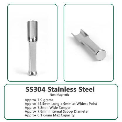 Mini SS304 stainless steel scoop with tamp tool,0.1 gram capacity 1.79 inch spoon for multi-purpose use sugar salt powder spices dishwashers safe for kitchen laboratory