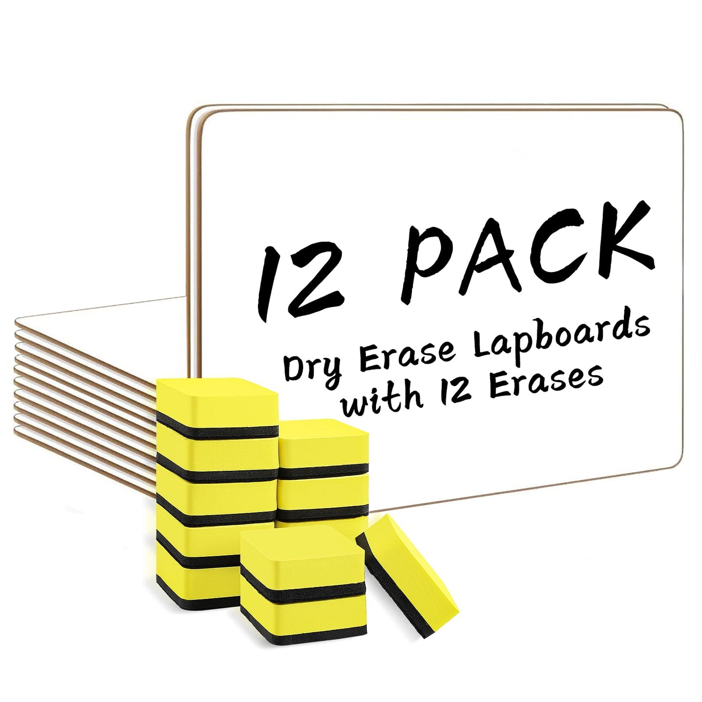 Dry Erase Lapboards, HERKKA 12 Pack Double Sided Small Dry Erase Whiteboards 9 x 12.5 Inch with 12 Erasers, Small Dry Erase Boards for Classroom Teacher Supplies, Personal White Boards for Students