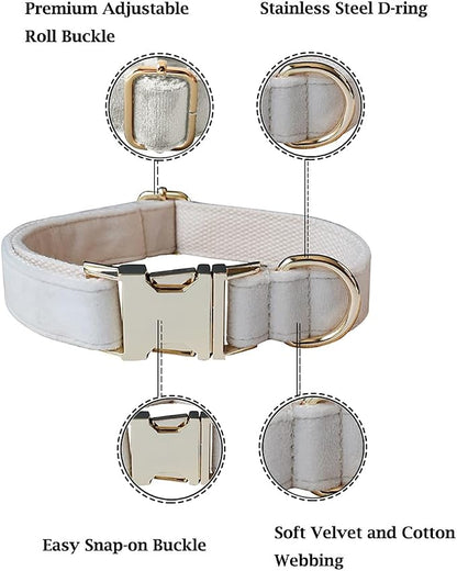 Velvet Dog Collar and Leash Set with Quick Release Metal Buckle | Bright & Stylish Leash and Collar Set, Soft Heavy Duty Pet Collars Adjustable for Samll Medium Large Dogs or Cats