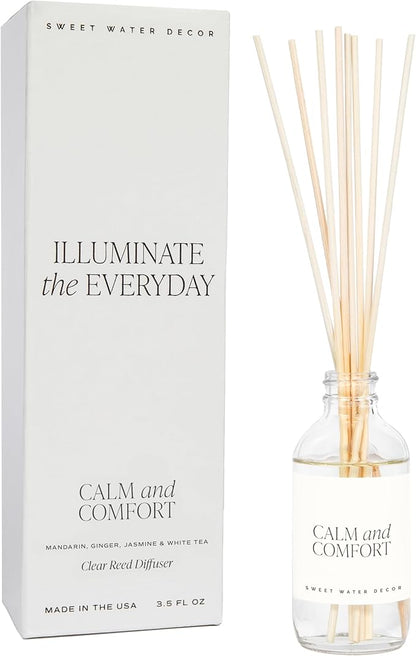 Sweet Water Decor Calm and Comfort Reed Diffuser Set | Mandarin, Ginger, Jasmine, White Tea Spa Scented Diffusers | Air Freshener | Housewarming Gift | Aromatic Stress Relief