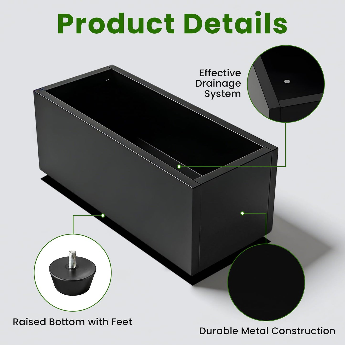 XHIKOWAT Large Rectangular Metal Planter Boxes - 35" Lx15 Wx15 H Balcony Flower Bed with Drainage Holes & Raised Bottom for Outdoor Indoor Garden Patio Porch Lawn, Black